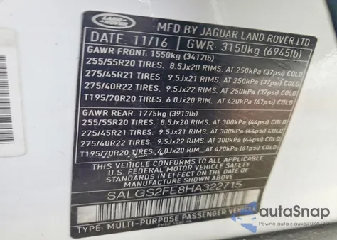 2017 Land Rover Range Rover Supercharged z USA, uszkodzony, nr VIN SALGS2FE8HA322715